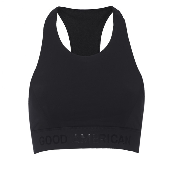 GOOD AMERICAN Black Reflective Logo Sports Bra Sz1 - Picture 2 of 8